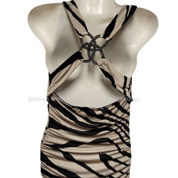 Black and Taupe Animal Print Plunging Neckline Sexy Top Sizes S, M - NWOT - Picture 2 of 6